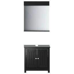 Berkfield Home 2 Piece Bathroom Furniture Set BERG Black Solid Wood Pine - thumbnail 2