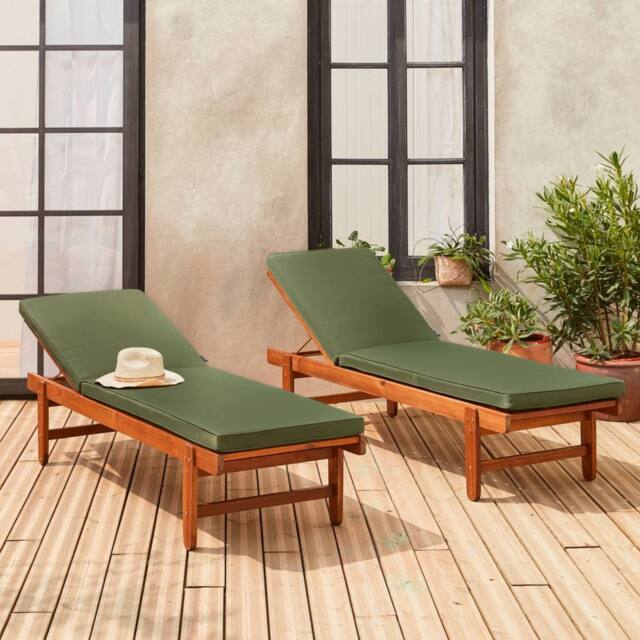 sweeek Pair Of Multi-position Wooden Sun Loungers With Wheels in Khaki - image 1