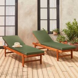 sweeek Pair Of Multi-position Wooden Sun Loungers With Wheels in Khaki - thumbnail 1