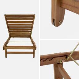 sweeek Pair Of Multi-position Wooden Sun Loungers With Wheels in Khaki - thumbnail 4