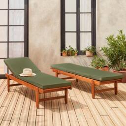 sweeek Pair Of Multi-position Wooden Sun Loungers With Wheels in Khaki - thumbnail 6