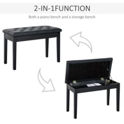 HOMCOM Classic Piano Bench Padded Seat Makeup Stool Solid Wood Wooden in Black - thumbnail 4