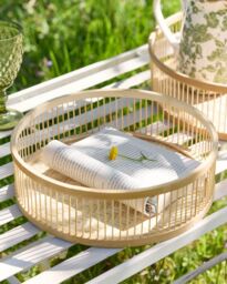 Dibor Set of 3 Traditional Bamboo Nesting Decorative Trays in Natural - thumbnail 4