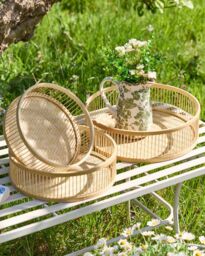 Dibor Set of 3 Traditional Bamboo Nesting Decorative Trays in Natural