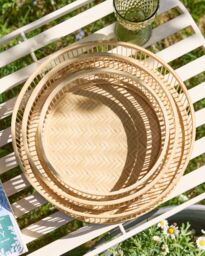 Dibor Set of 3 Traditional Bamboo Nesting Decorative Trays in Natural - thumbnail 2