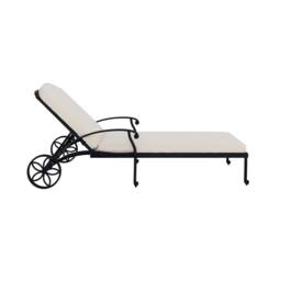 Charles Bentley Cast Aluminium Sun Lounger Recliner With Beige Cushion - Black - thumbnail 5
