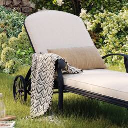 Charles Bentley Cast Aluminium Sun Lounger Recliner With Beige Cushion - Black - thumbnail 2