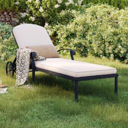 Charles Bentley Cast Aluminium Sun Lounger Recliner With Beige Cushion - Black - thumbnail 1
