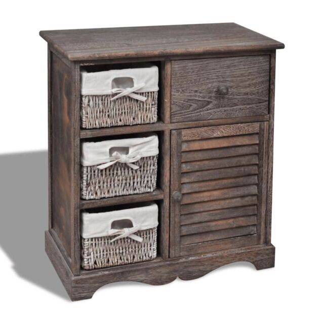 Berkfield Home Wooden Cabinet 3 Left Weaving Baskets Brown - image 1