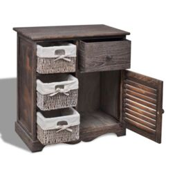 Berkfield Home Wooden Cabinet 3 Left Weaving Baskets Brown - thumbnail 4