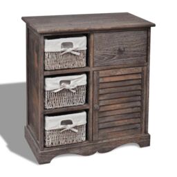 Berkfield Home Wooden Cabinet 3 Left Weaving Baskets Brown - thumbnail 1