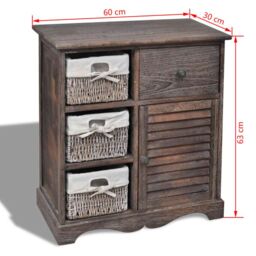 Berkfield Home Wooden Cabinet 3 Left Weaving Baskets Brown - thumbnail 6