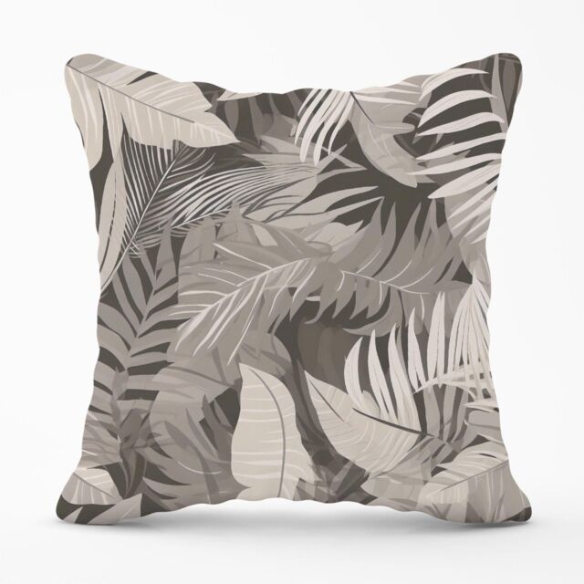 Warren Reed - Designer Grey Brown Tropical Leaves Outdoor Cushion - Size: 45 cm x 45 cm - image 1