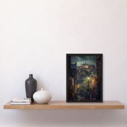 "Artery8 Edinburgh Castle Atmospheric Scotland Night Rain Framed Art Print in Brown - Size: W12"" x H16""" - thumbnail 4