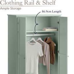 Christow Double Wardrobe with Drawer 2 Door Bedroom Storage Cupboard in Green - thumbnail 5