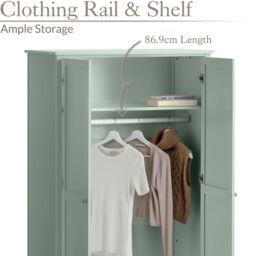 Christow Sage Double Wardrobe with Drawer 2 Door Bedroom Storage Furniture Cupboard in Light Green - thumbnail 4