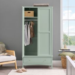 Christow Double Wardrobe with Drawer 2 Door Bedroom Storage Cupboard in Green - thumbnail 3