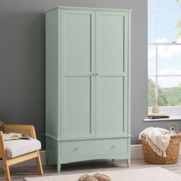 Christow Sage Double Wardrobe with Drawer 2 Door Bedroom Storage Furniture Cupboard in Light Green - thumbnail 1