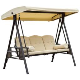 OUTSUNNY 3 Seat Garden Swing Chair Patio Steel Swing Bench w/ Cup Trays in Beige - thumbnail 2