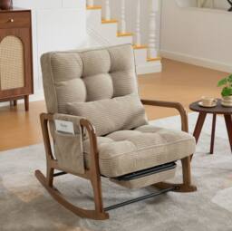 STILVORA Rocking Chair with Adjustable Footrest & Side Pocket, Comfortable Recliner Chair for Living Room in Khaki - thumbnail 3