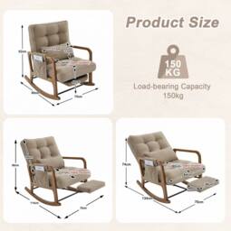 STILVORA Rocking Chair with Adjustable Footrest & Side Pocket, Comfortable Recliner Chair for Living Room in Khaki - thumbnail 4