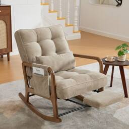 STILVORA Rocking Chair with Adjustable Footrest & Side Pocket, Comfortable Recliner Chair for Living Room in Khaki - thumbnail 2