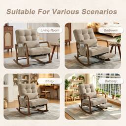 STILVORA Rocking Chair with Adjustable Footrest & Side Pocket, Comfortable Recliner Chair for Living Room in Khaki - thumbnail 6