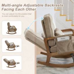STILVORA Rocking Chair with Adjustable Footrest & Side Pocket, Comfortable Recliner Chair for Living Room in Khaki - thumbnail 7