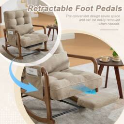 STILVORA Rocking Chair with Adjustable Footrest & Side Pocket, Comfortable Recliner Chair for Living Room in Khaki - thumbnail 8