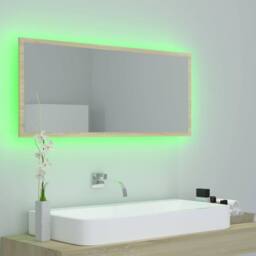 Berkfield Home LED Bathroom Mirror Sonoma Oak 100x8.5x37 cm Acrylic in Light Tan - thumbnail 4