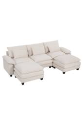 Living and Home 4-Seater Chenille Upholstered Sectional Sofa with Pillows in White - thumbnail 4