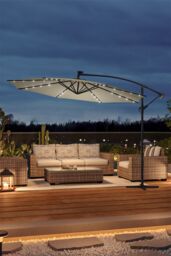 Living and Home Outdoor 32 LED Lighted Patio Umbrella with Crank Lift System with Base in Beige - thumbnail 2