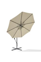 Living and Home Outdoor 32 LED Lighted Patio Umbrella with Crank Lift System with Base in Beige - thumbnail 4