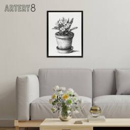 "Artery8 Potted Flowering Plant Pencil Drawing Bernard Framed Canvas Wall Art in White - Size: W12"" x H16""" - thumbnail 3