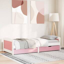 Berkfield Home Beautiful Day Bed with 2 Drawers without Mattress IRUN White&Pink in Pink - thumbnail 4