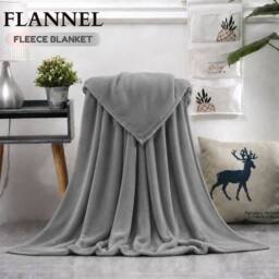 Grace Super Soft Flannel Fleece Blanket Cozy Throw Blanket in Silver - Size: 220 cm x 240 cm