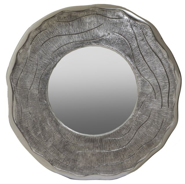 Orsina Large Oak Effect Silver Wall Mirror, Contemporary Round Wall Mirror for Living Room, Heavy Metal Art Mirror - image 1