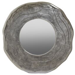 Orsina Large Oak Effect Silver Wall Mirror, Contemporary Round Wall Mirror for Living Room, Heavy Metal Art Mirror - thumbnail 1