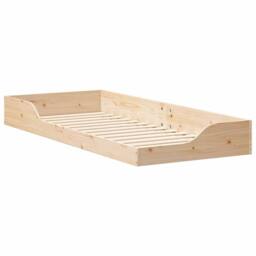 Berkfield Home Modern Floor Bed Frame Brown 90 x 220 cm Solid pine wood in Beige - thumbnail 3