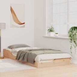 Berkfield Home Modern Floor Bed Frame Brown 90 x 220 cm Solid pine wood in Beige - thumbnail 4
