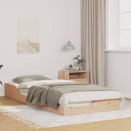 Berkfield Home Modern Floor Bed Frame Brown 90 x 220 cm Solid pine wood in Beige - thumbnail 2