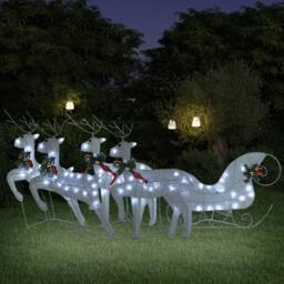 Berkfield Home Reindeer & Sleigh Christmas Decoration 100 LEDs Outdoor White - thumbnail 1