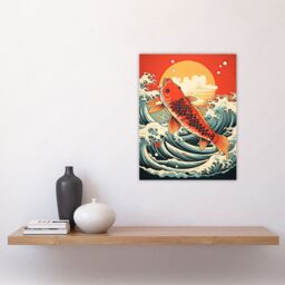 Artery8 Japan Koi Carp Fish Leaping From The Sea At Sunset Great Wave Off-Goldfish Artwork Unframed Wall Art Print Poster Home Decor Premium - thumbnail 4