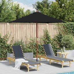 Berkfield Home Outdoor Parasol with Wooden Pole Black 150x200 cm - thumbnail 2