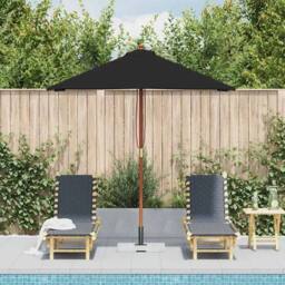 Berkfield Home Outdoor Parasol with Wooden Pole Black 150x200 cm - thumbnail 1