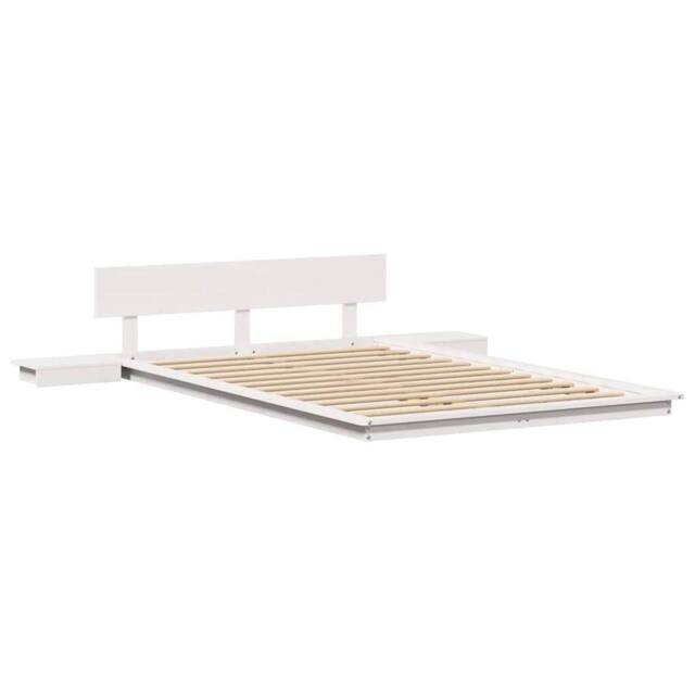 Berkfield Home Floor Bed Frame with Bedside Tables White 140x190cm Solid Wood - Size: 140x190 cm - image 1