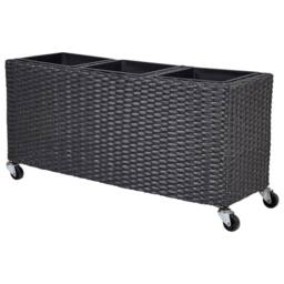 Wyld and Coco Wheeled Plant Pot Black PE Rattan - 3 Removable Inserts - thumbnail 4