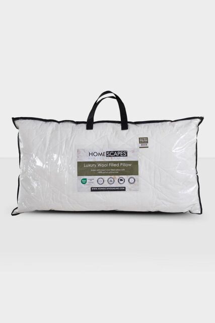 "Homescapes Premium Wool King Size Pillow with Quilted Case, 19 x 35"" in White" - image 1