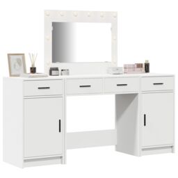 Berkfield Home 3-Piece Dressing Table Set with LED, White Engineered Wood - thumbnail 3