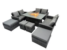 Fimous Outdoor Love Sofa Set &Gas Firpit Dining Table Dark Grey Mixed - thumbnail 2